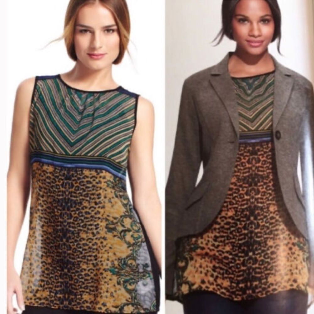 Cabi Buchanan‎ Leopard Print Striped Top Style 565 Sz XS